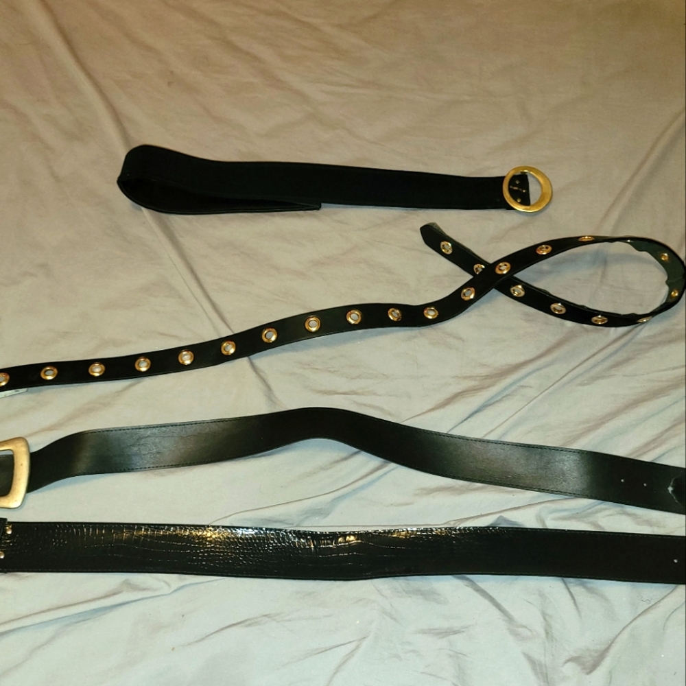 4 black leather belts